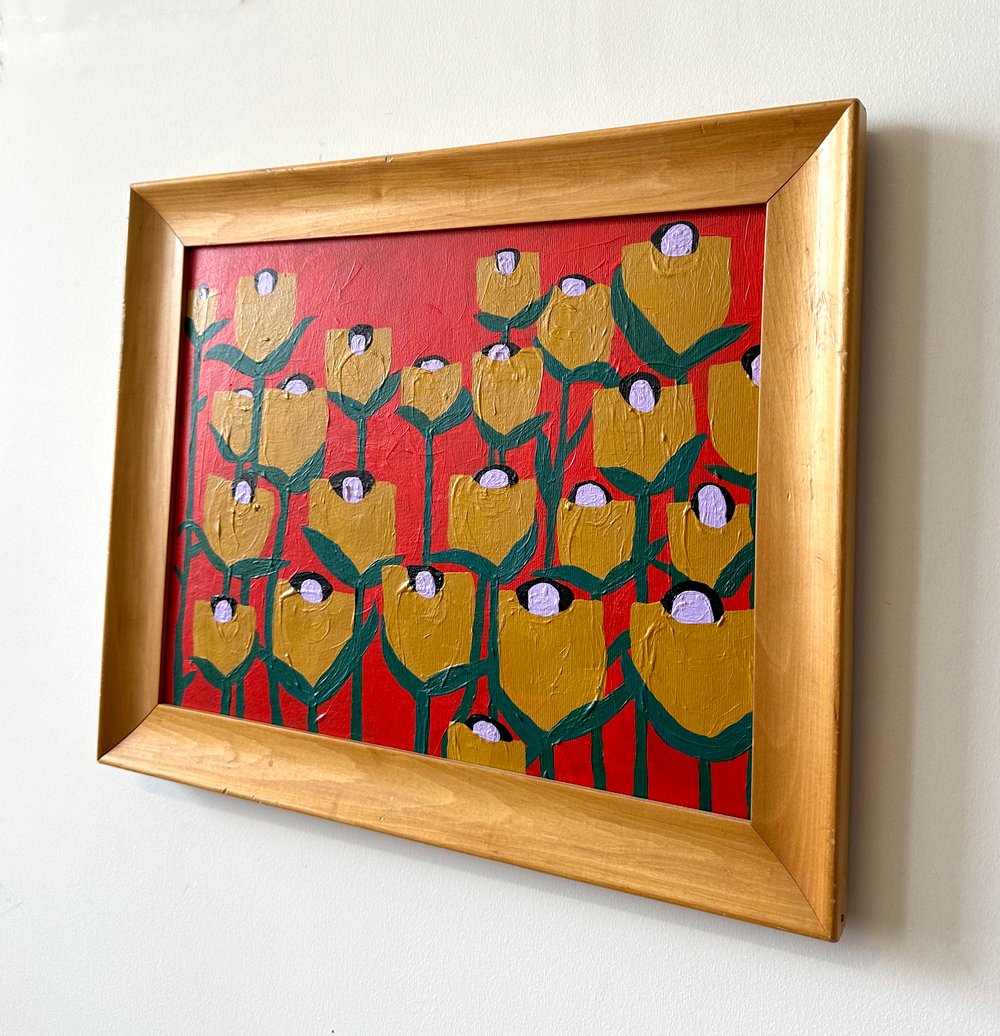 Tulips - 11 x 14 original painting with vintage frame