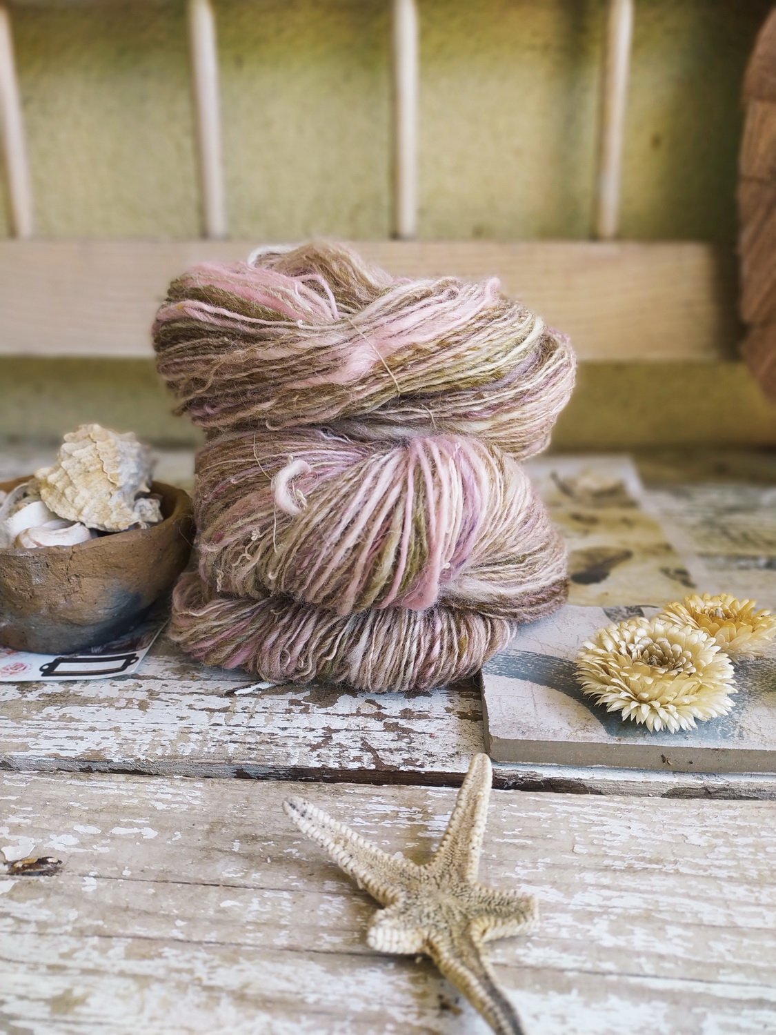 Image of CO Rolags pinks and purples and handspun 