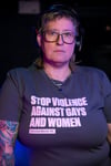 STOP VIOLENCE AGAINST GAYS AND WOMEN - FAIRVIEW MARCH '83 T-shirt (Anthracite, with light pink print
