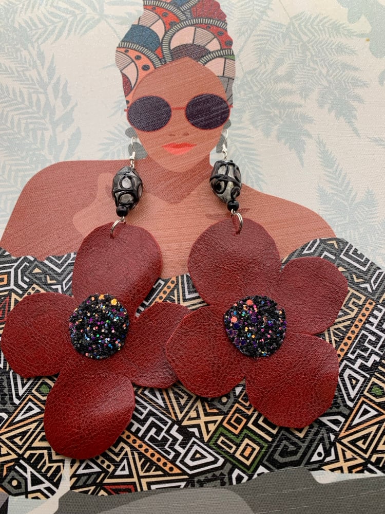 Image of Leather Flower Earrings