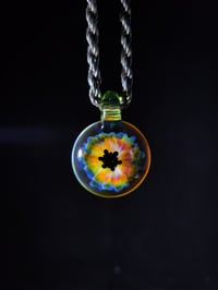 Image 2 of Psychedelic flower pendant with opal lime loop.