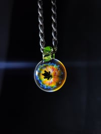 Image 3 of Psychedelic flower pendant with opal lime loop.