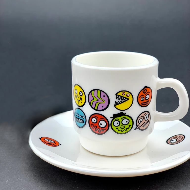 Image of Espresso Cup w/ Saucer “Happy Face” Set