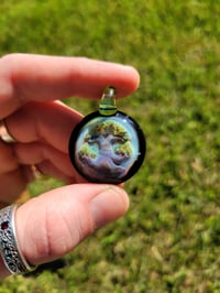 Image 2 of Bonsai tree pendant backed with galaxy and opal lime loop