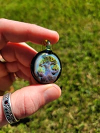 Image 3 of Bonsai tree pendant backed with galaxy and opal lime loop