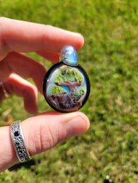 Image 1 of Bonsai tree pendant backed in galaxy & ghost loop.