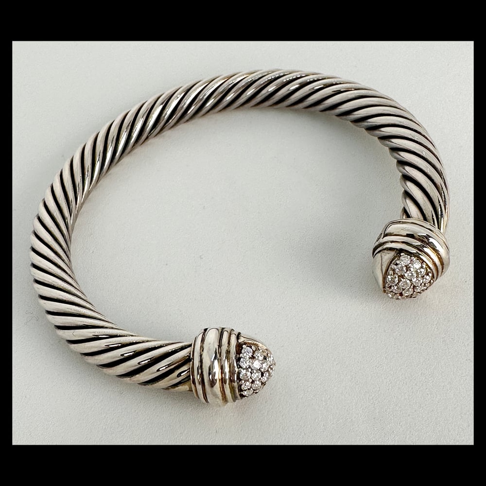 Image of David Yurman 7MM Cable Bracelet with Pavé Diamond Domes 