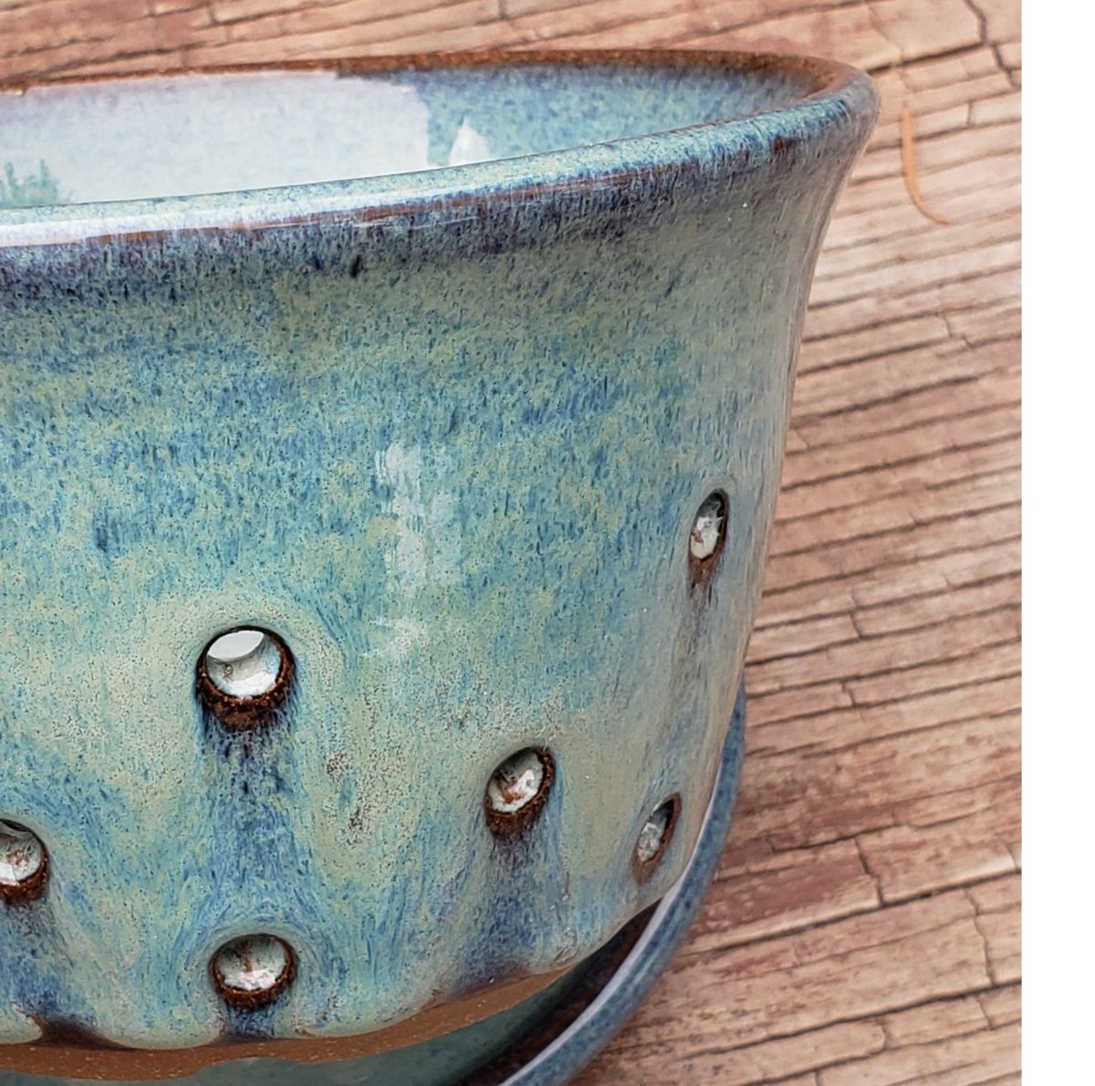 Image of Little Colander with Dish: Glacial Waters ( Turquoise Blue)