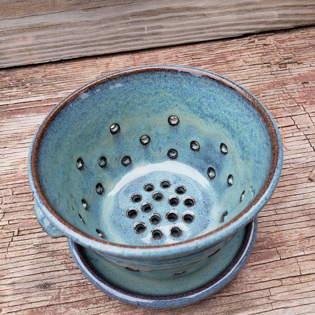 Image of Little Colander with Dish: Glacial Waters ( Turquoise Blue)