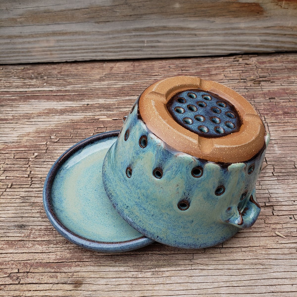 Image of Little Colander with Dish: Glacial Waters ( Turquoise Blue)