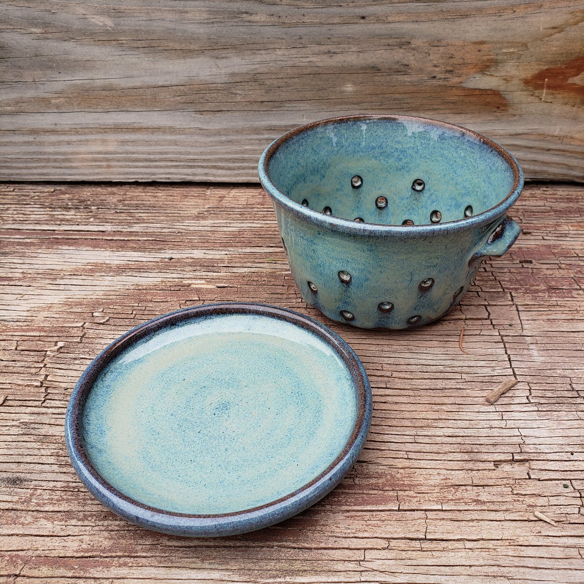 Image of Little Colander with Dish: Glacial Waters ( Turquoise Blue)