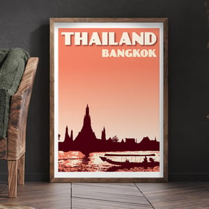 Image of Vintage poster Thailand - Bangkok - Vat Arun coral - Fine Art Print 