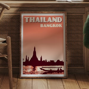 Image of Vintage poster Thailand - Bangkok - Vat Arun coral - Fine Art Print 