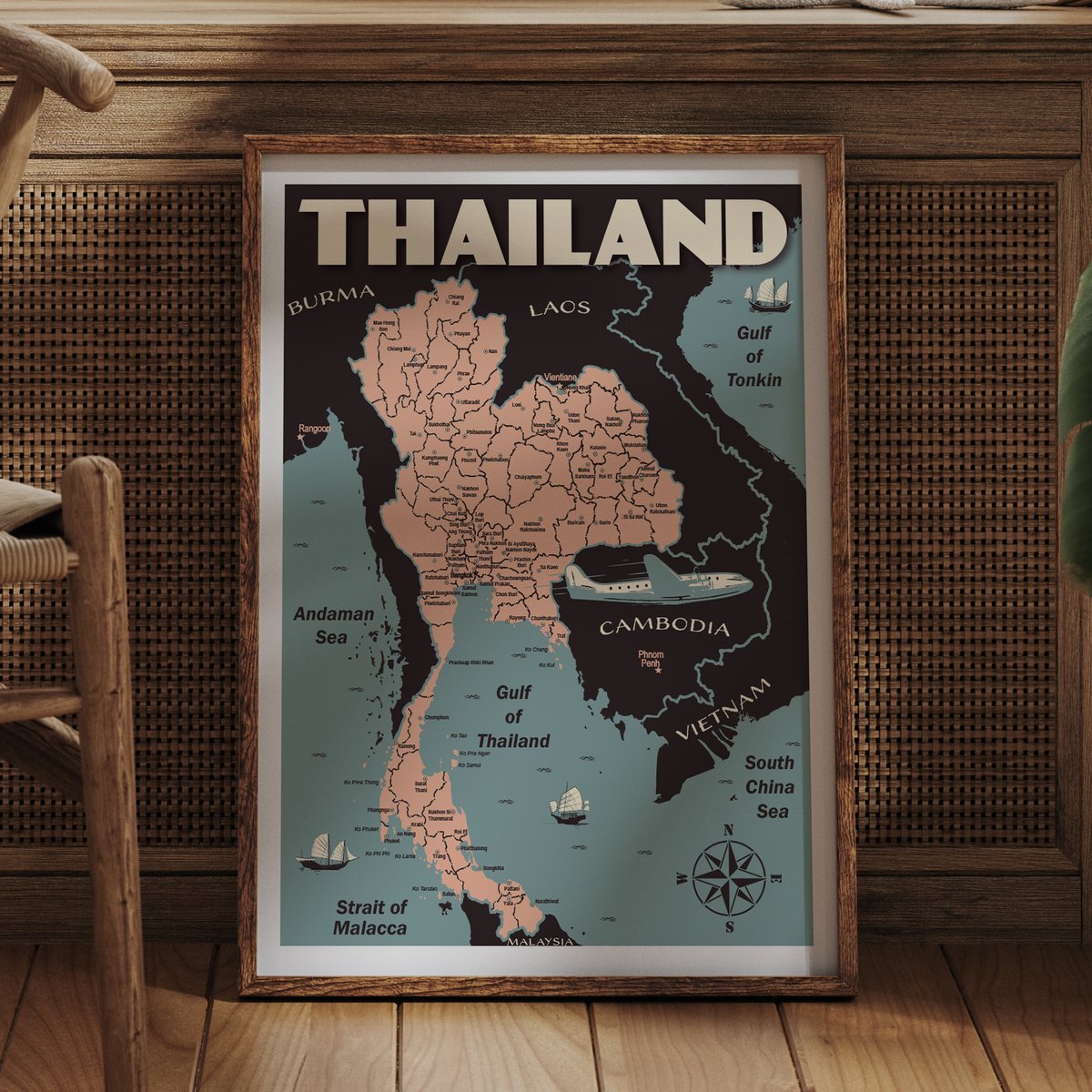 Image of Vintage poster Thailand Map - Fine Art Print