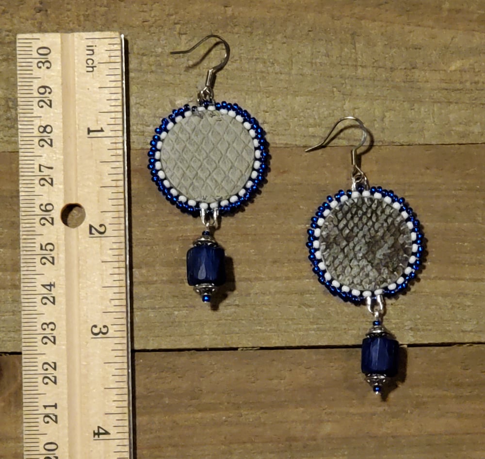 Image of Salmon Skin Russian Blue Beaded Earrings