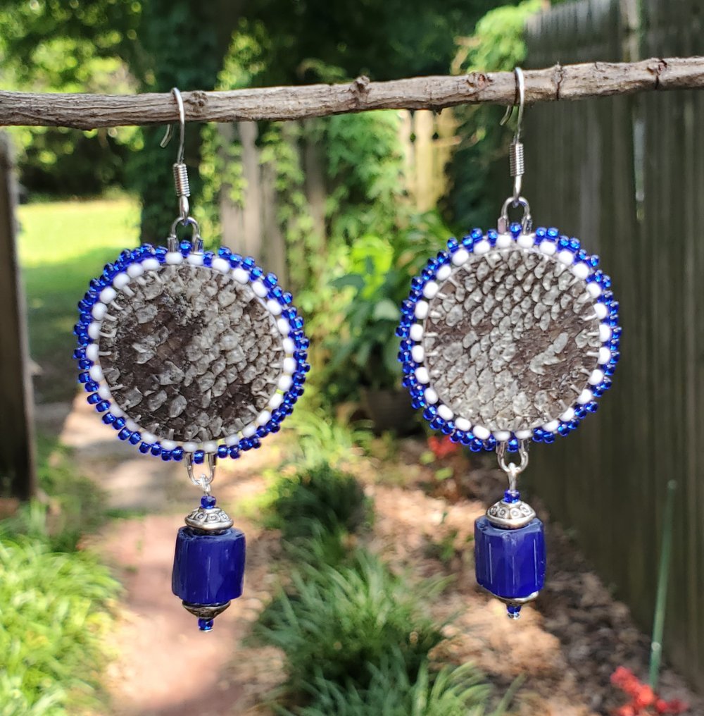 Image of Salmon Skin Russian Blue Beaded Earrings