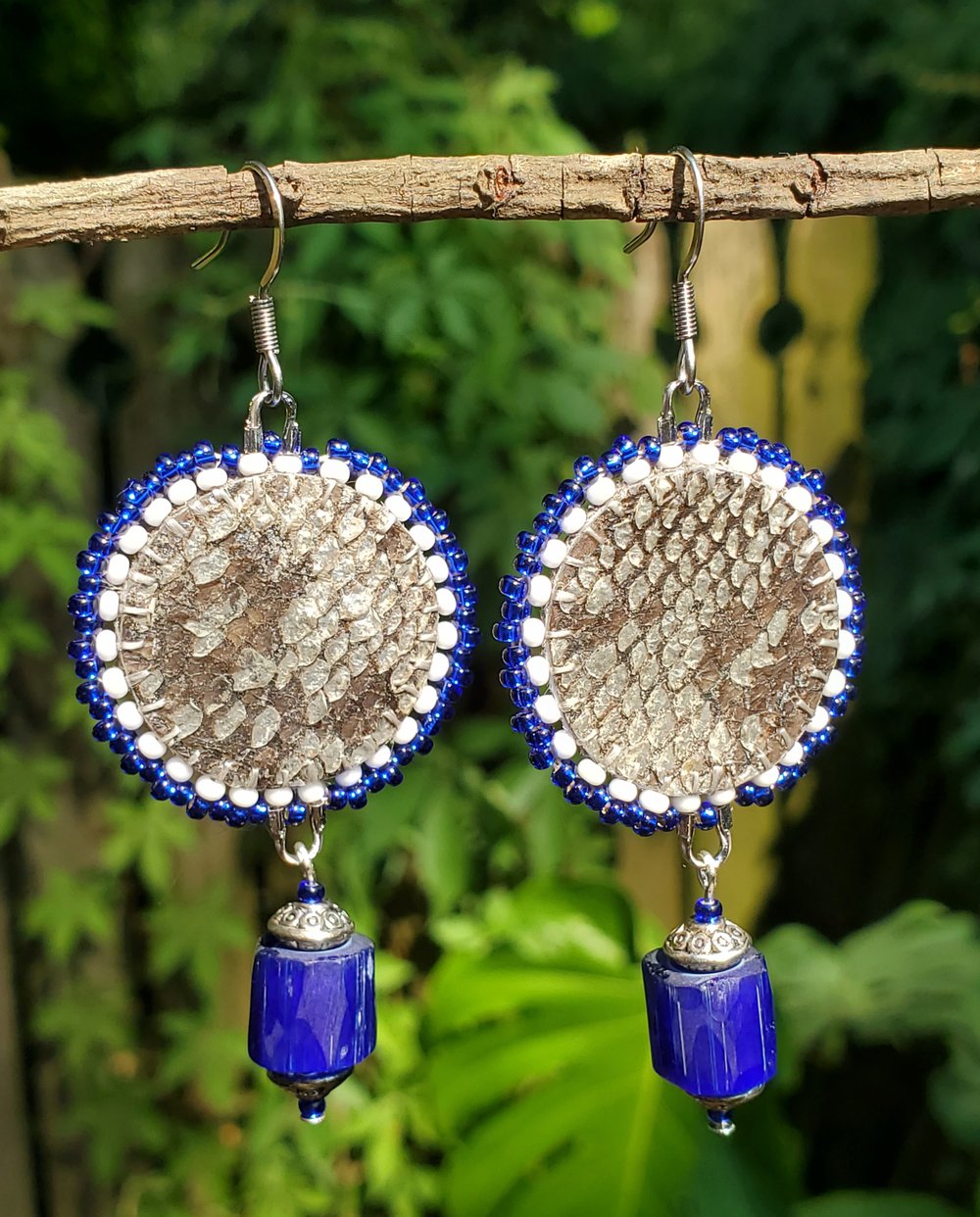 Image of Salmon Skin Russian Blue Beaded Earrings