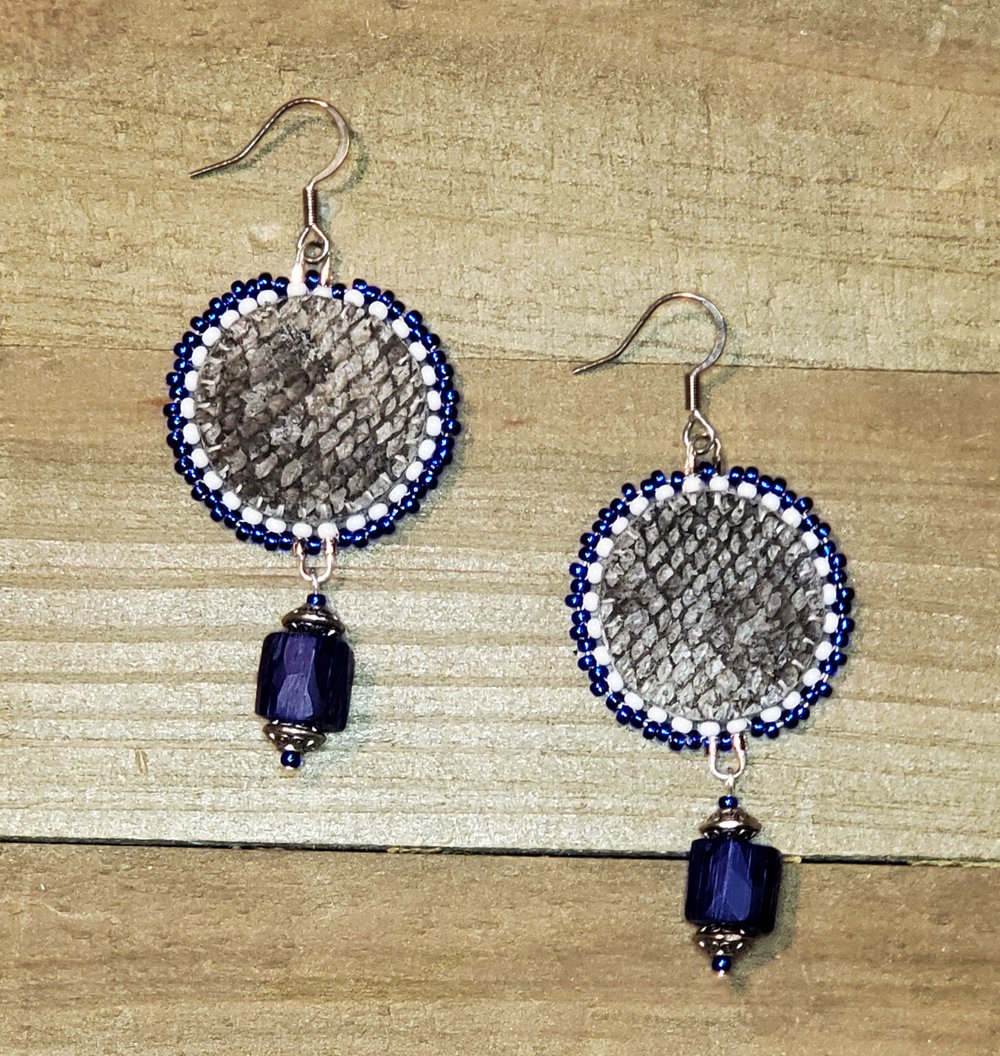 Image of Salmon Skin Russian Blue Beaded Earrings