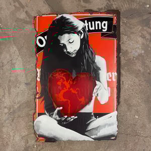 Image of "Love The World You Live In" Unique 1/1 On Old Sign