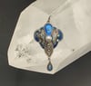 Antique Art Nouveau Sterling Silver Guilloche Blue Enamel Pendant And Chain