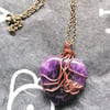 Amethyst Heart wire wrapped pendant necklace 