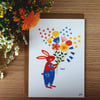 Carte Lapin avec bouquet merci
