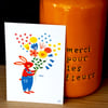 Carte Lapin avec bouquet merci