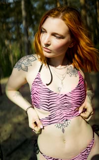 Image 1 of Side Cut Out Bikini Top Zebra pink