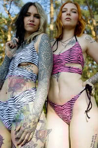 Image 2 of Side Cut Out Bikini Top Zebra pink