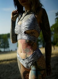 Image 1 of Side Cut Out Bikini Top Zebra white
