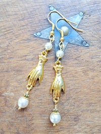Image 2 of Regency Hand Ivory Pearl Earrings, Pierced or Clip On 