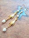 Regency Hand Ivory Pearl Earrings, Pierced or Clip On 