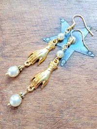 Image 4 of Regency Hand Ivory Pearl Earrings, Pierced or Clip On 