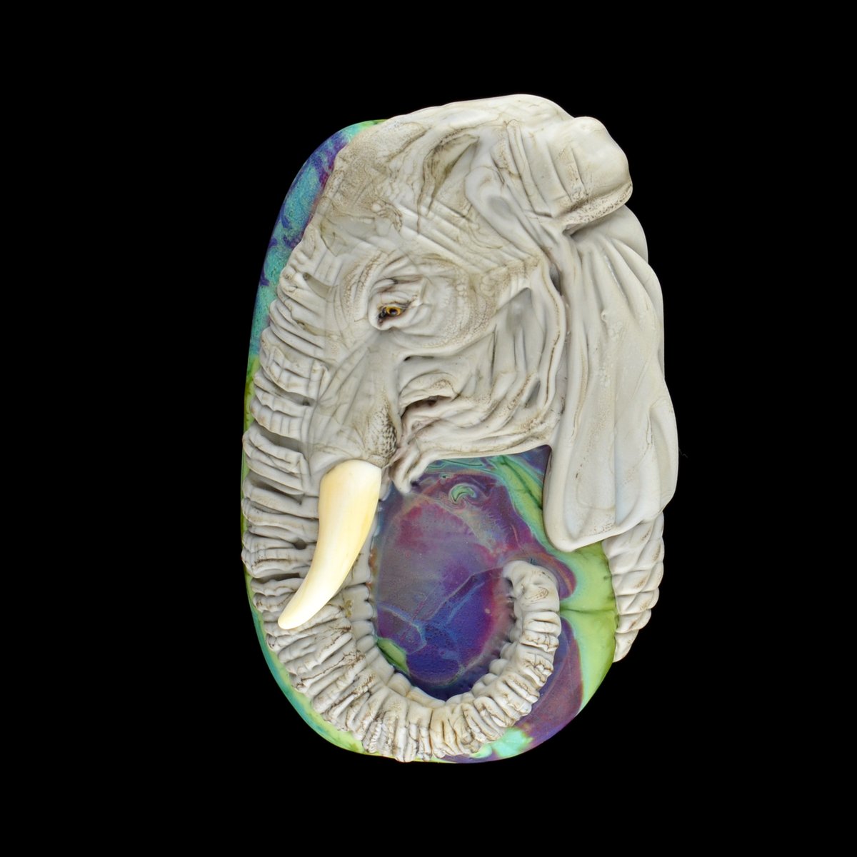 Image of XXXL. Grandmother Matriarch African Elephant - Flamework Glass Sculpture Bead
