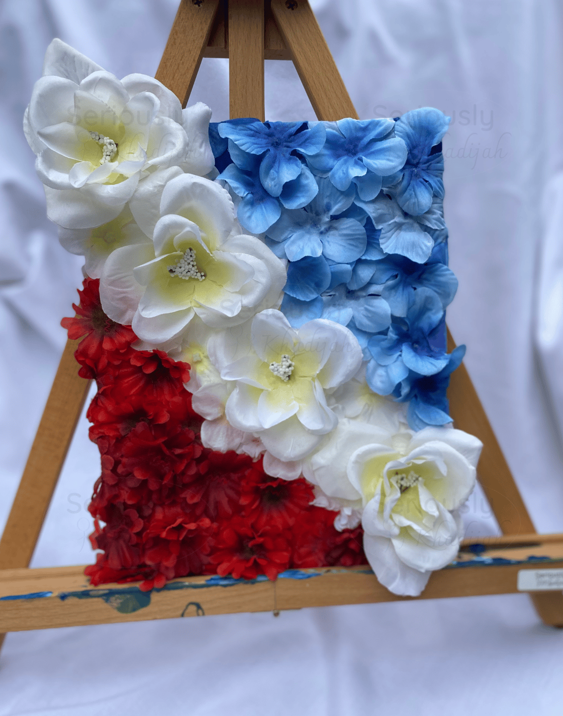 Image of Patriotic Blossoms: 8 x 10 Red White Blue Flowers on Canvas (Original)