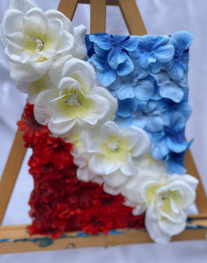 Image of Patriotic Blossoms: 8 x 10 Red White Blue Flowers on Canvas (Original)