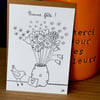 Carte à colorier bouquet de fleurs dans vase