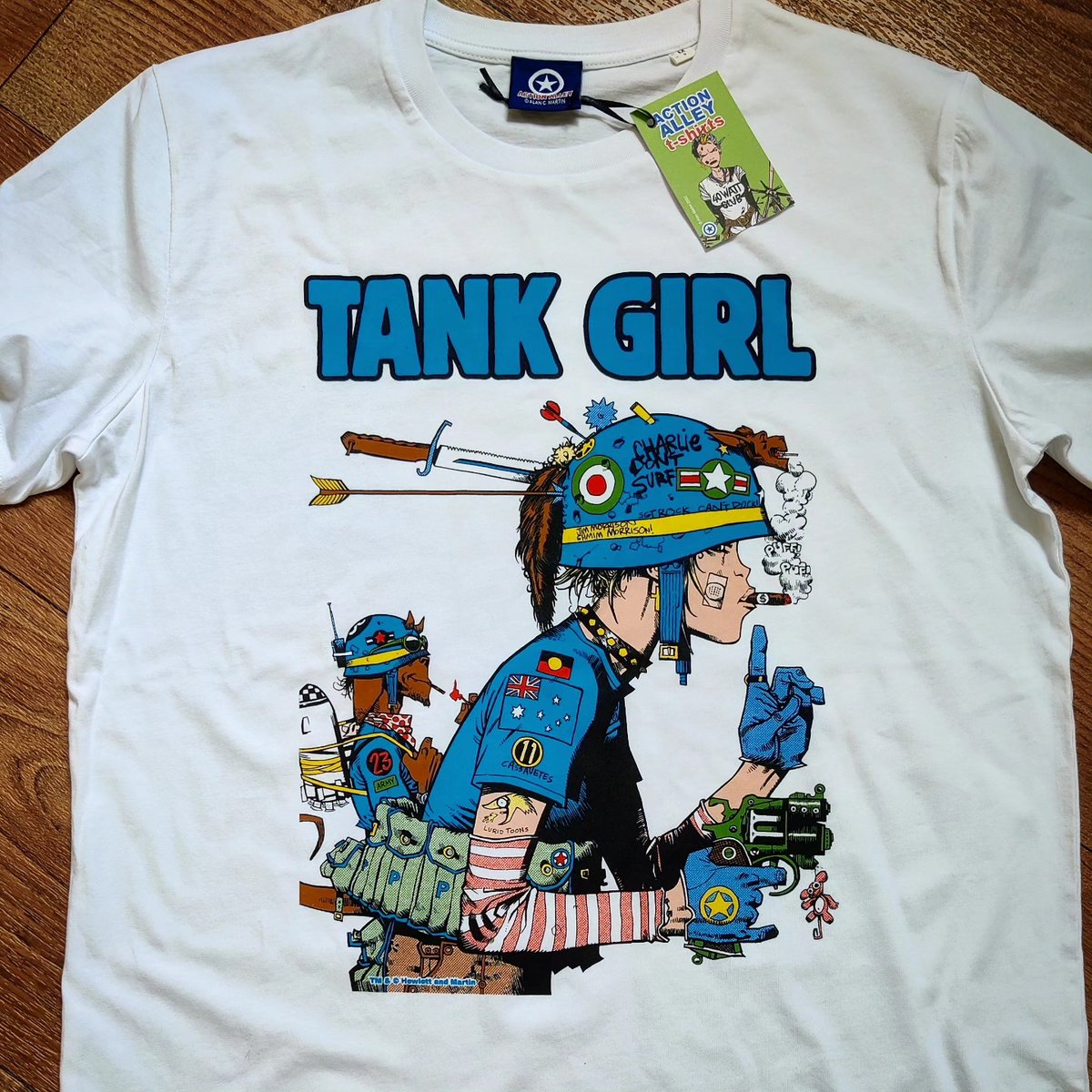 Image of TANK GIRL PATROL T-SHIRT - BLUE - JAMIE HEWLETT DESIGN - ORGANIC