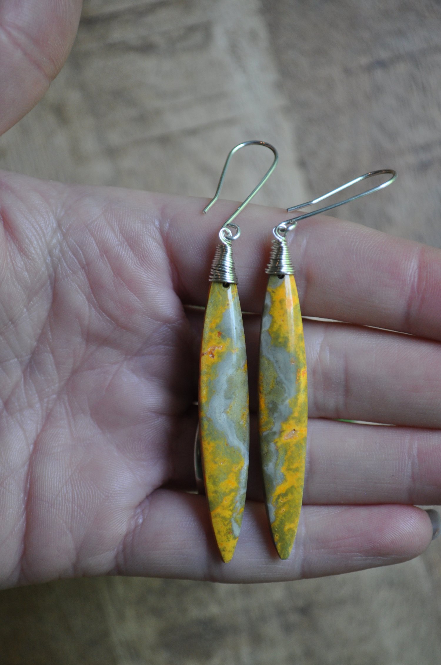 Image of One of a Kind Bumble Bee Jasper Dangles in Sterling Silver