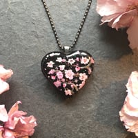Image 3 of Cherry Blossom Black Resin Mini Heart Pendant
