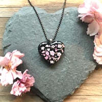 Image 1 of Cherry Blossom Black Resin Mini Heart Pendant