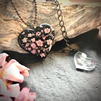 Image 2 of Cherry Blossom Black Resin Mini Heart Pendant