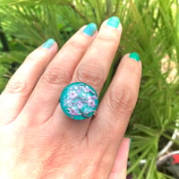 Image 1 of Cherry Blossom Turquoise Abstract Resin Ring
