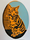 Orange Cat handmade linocut art print