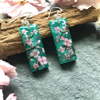 Image 1 of Cherry Blossom Turquoise Abstract Drop Resin Earrings