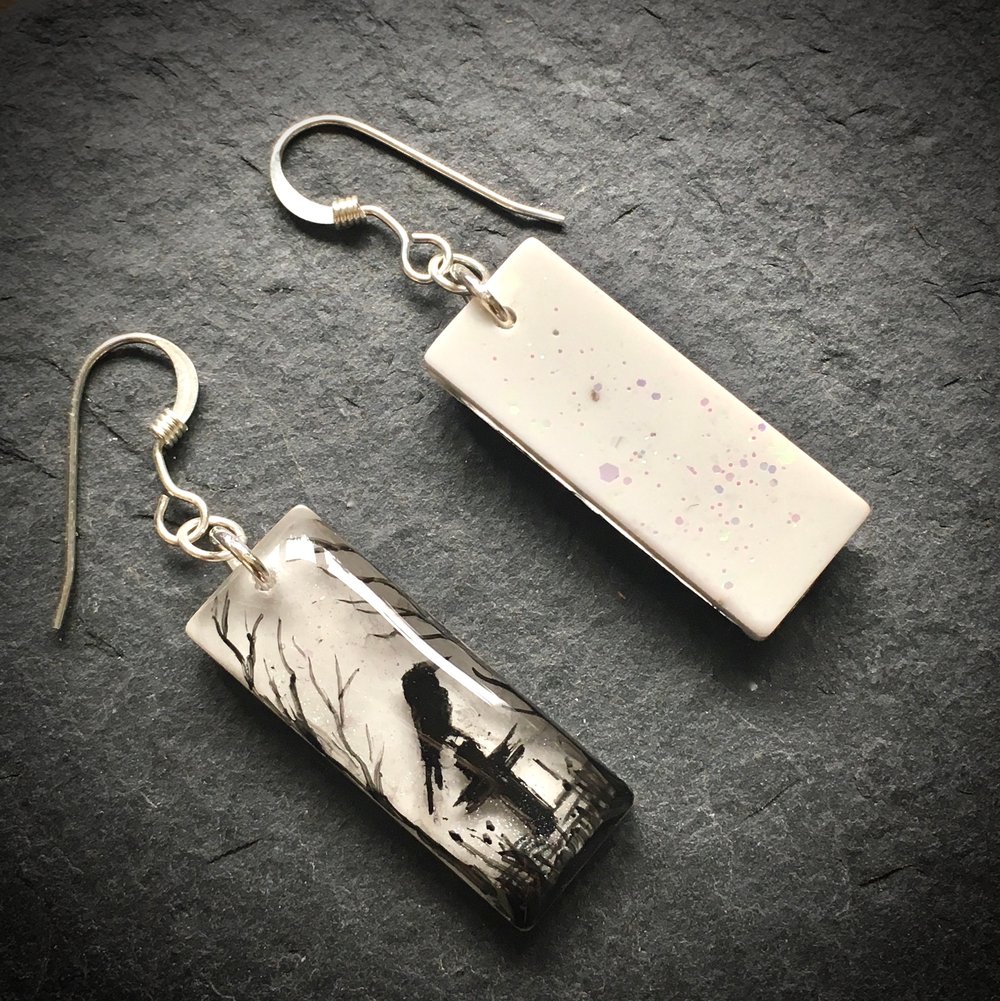 Gloomy Wood Crow Resin Drop Earrings
