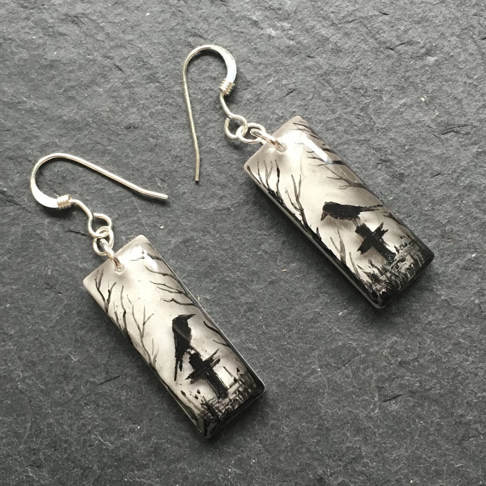 Gloomy Wood Crow Resin Drop Earrings