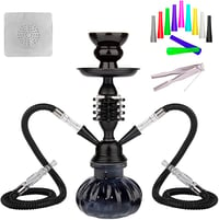 Hookah Set with Everything 11'' 2 Hose Shisha Hookah Complete Set Mini Glass Pumpkin Vase