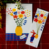 Lot carte lapin avec bouquet merci merci ou carte félicitations avec le marque-page assorti 