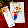 Lot carte lapin avec bouquet merci merci ou carte félicitations avec le marque-page assorti 